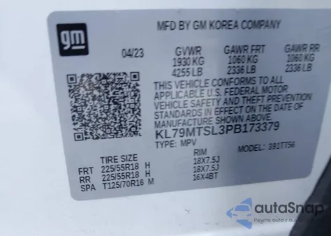 2023 Chevrolet Trailblazer Fwd Rs z USA, uszkodzony, nr VIN KL79MTSL3PB173379